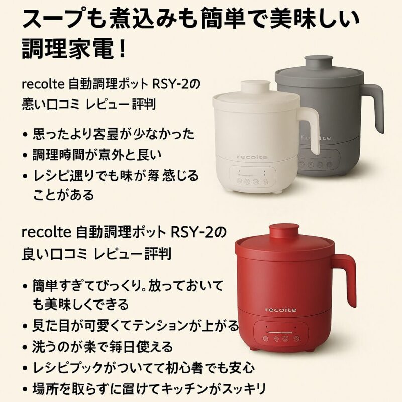 RSY-2口コミ 評判|一人暮らしに最適なrecolte自動調理ポットの実力とは?